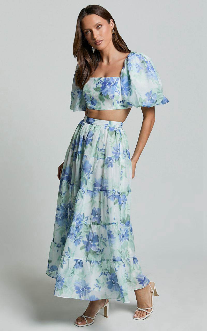 Showpo Amalie The Label - Rosa Crop Top And Tiered Maxi Skirt Two Piece Set Elysian Print | TOJEHN237