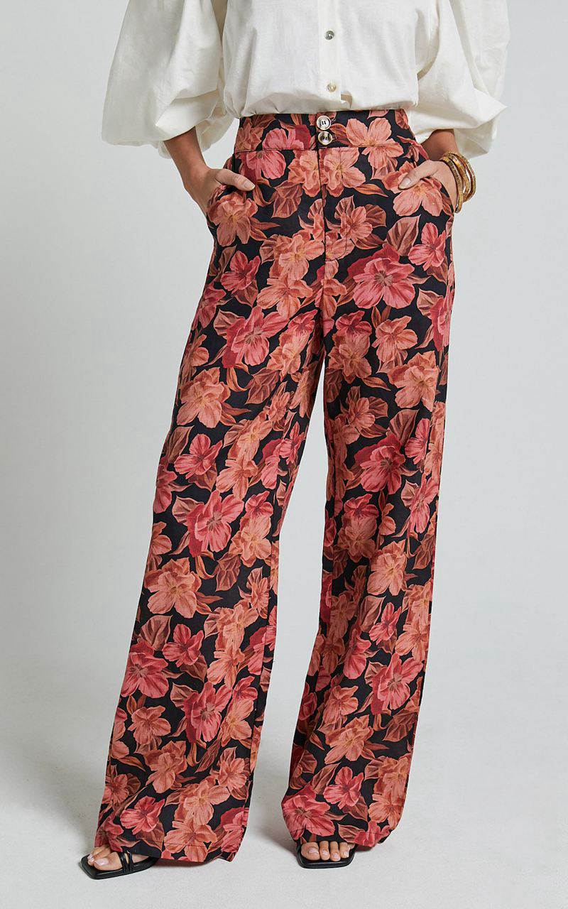 Showpo Amalie The Label - Rosabel Linen Blend High Waisted Wide Leg Pants Atalie Print | CIJYRS296