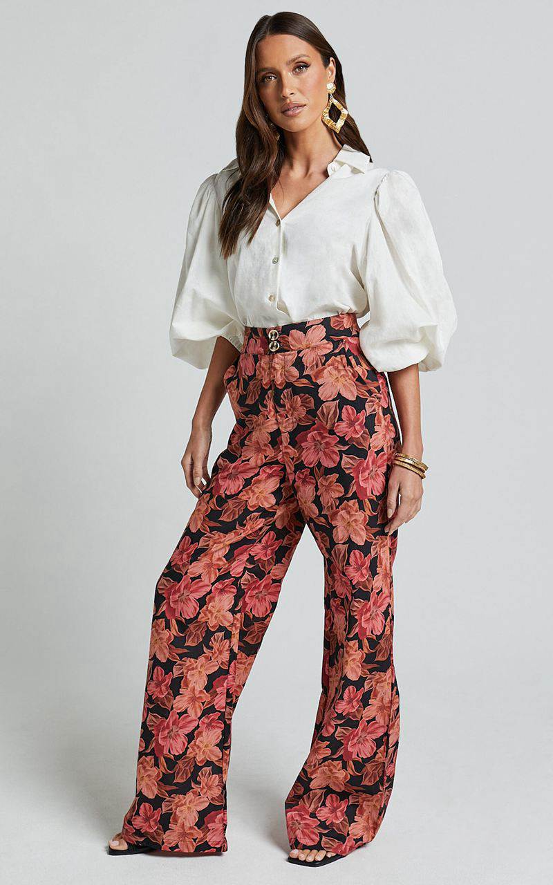 Showpo Amalie The Label - Rosabel Linen Blend High Waisted Wide Leg Pants Atalie Print | CIJYRS296