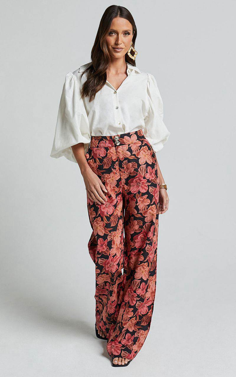 Showpo Amalie The Label - Rosabel Linen Blend High Waisted Wide Leg Pants Atalie Print | CIJYRS296