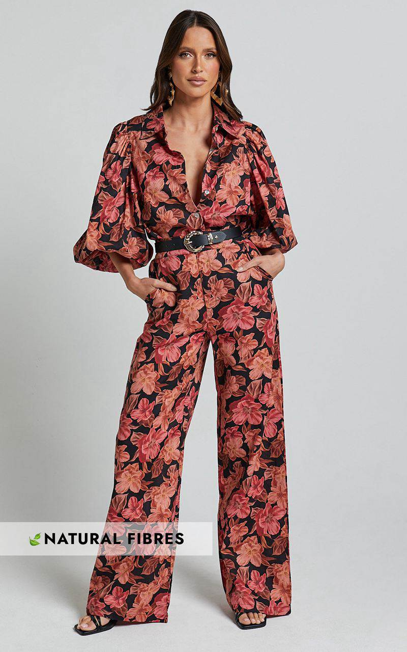 Showpo Amalie The Label - Rosabel Linen Blend High Waisted Wide Leg Pants Atalie Print | CIJYRS296