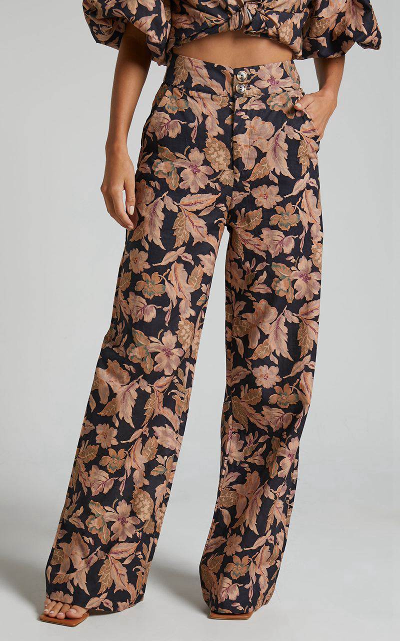 Showpo Amalie The Label - Rosabel Linen Blend High Waisted Wide Leg Pants Kora Print | FCUPBT194