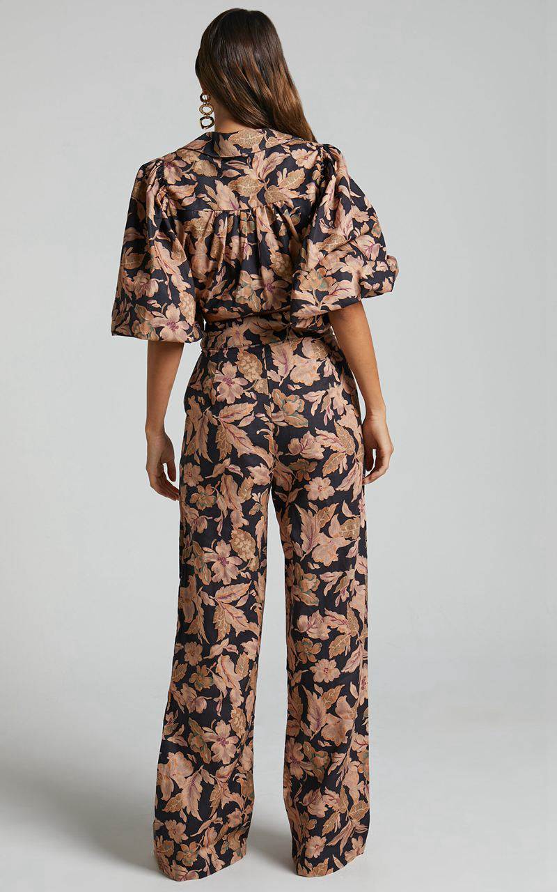 Showpo Amalie The Label - Rosabel Linen Blend High Waisted Wide Leg Pants Kora Print | FCUPBT194