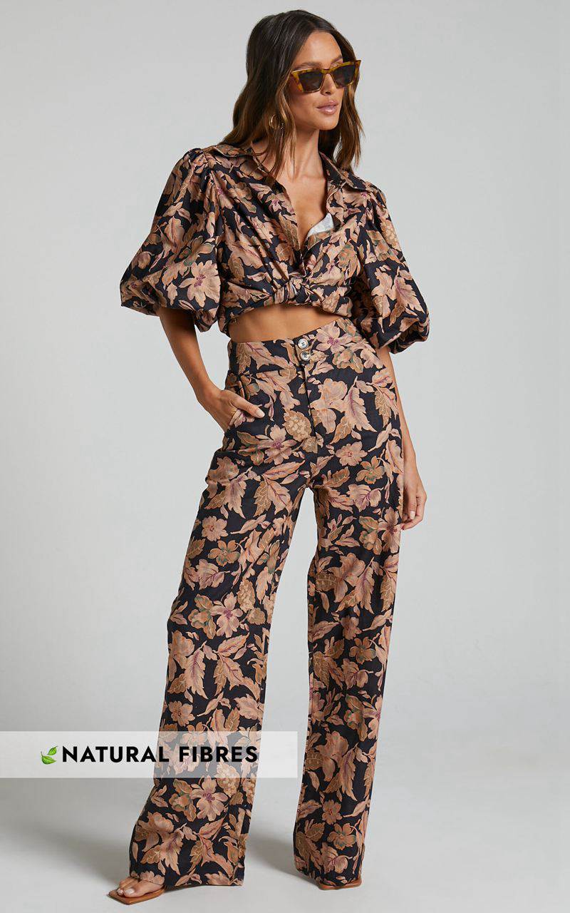 Showpo Amalie The Label - Rosabel Linen Blend High Waisted Wide Leg Pants Kora Print | FCUPBT194