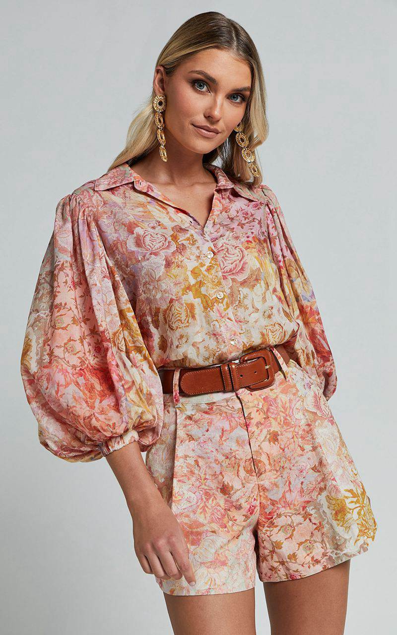 Showpo Amalie The Label - Sabine Puff Sleeve Button Through Blouse Morocco Print | RSGXLP071