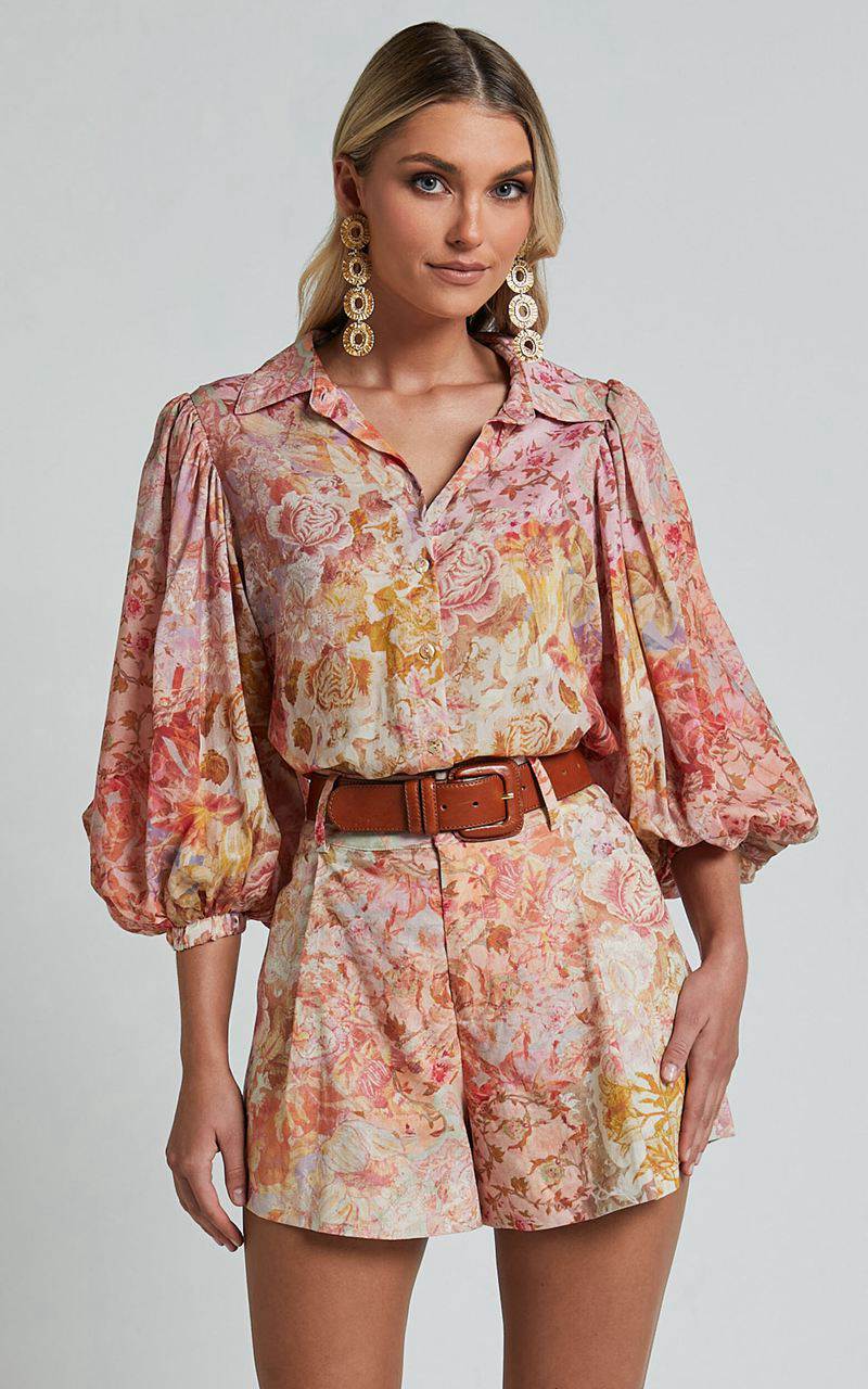 Showpo Amalie The Label - Sabine Puff Sleeve Button Through Blouse Morocco Print | RSGXLP071