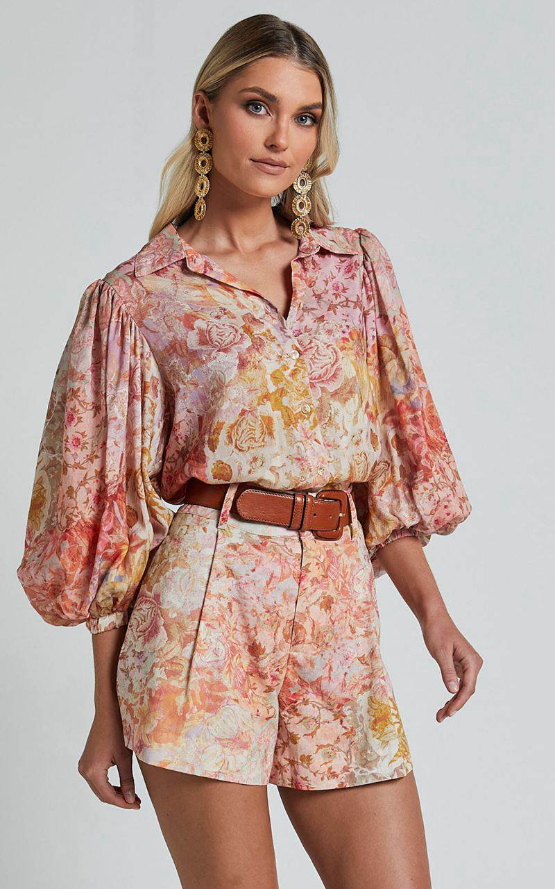 Showpo Amalie The Label - Sabine Puff Sleeve Button Through Blouse Morocco Print | RSGXLP071