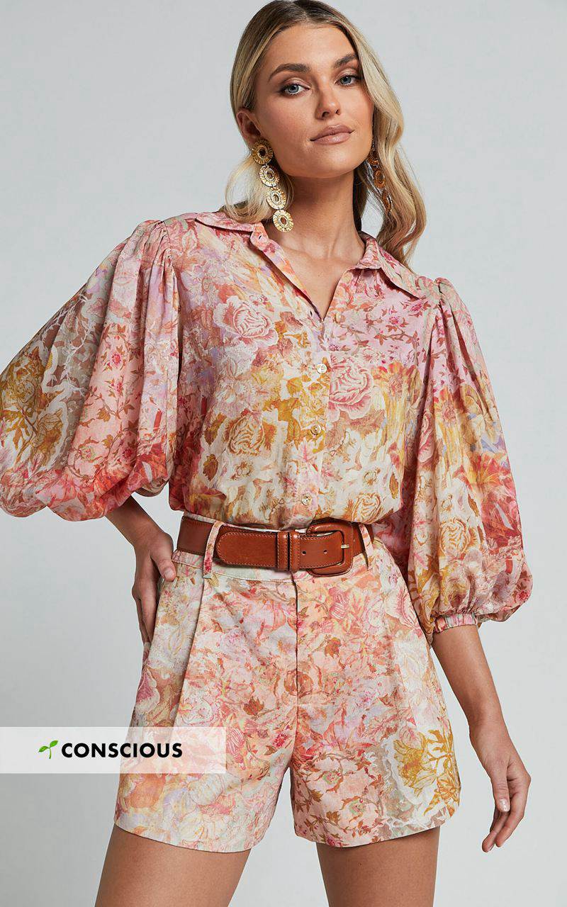 Showpo Amalie The Label - Sabine Puff Sleeve Button Through Blouse Morocco Print | RSGXLP071