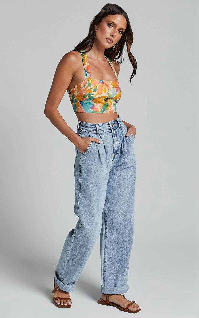 Showpo Amalie The Label - Sarina Recycled Cotton High Waisted Denim Jeans Light Blue Wash | KDMGWN986