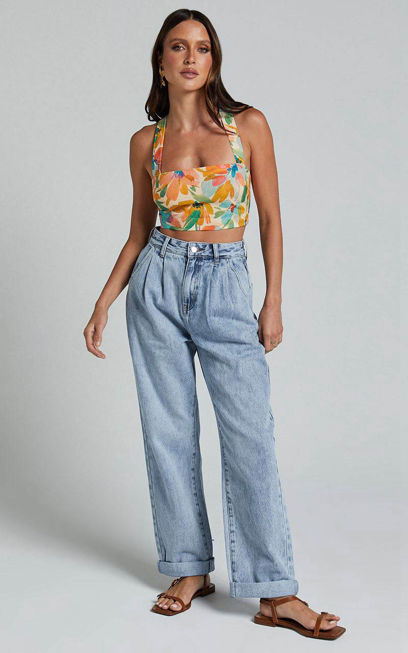 Showpo Amalie The Label - Sarina Recycled Cotton High Waisted Denim Jeans Light Blue Wash | KDMGWN986