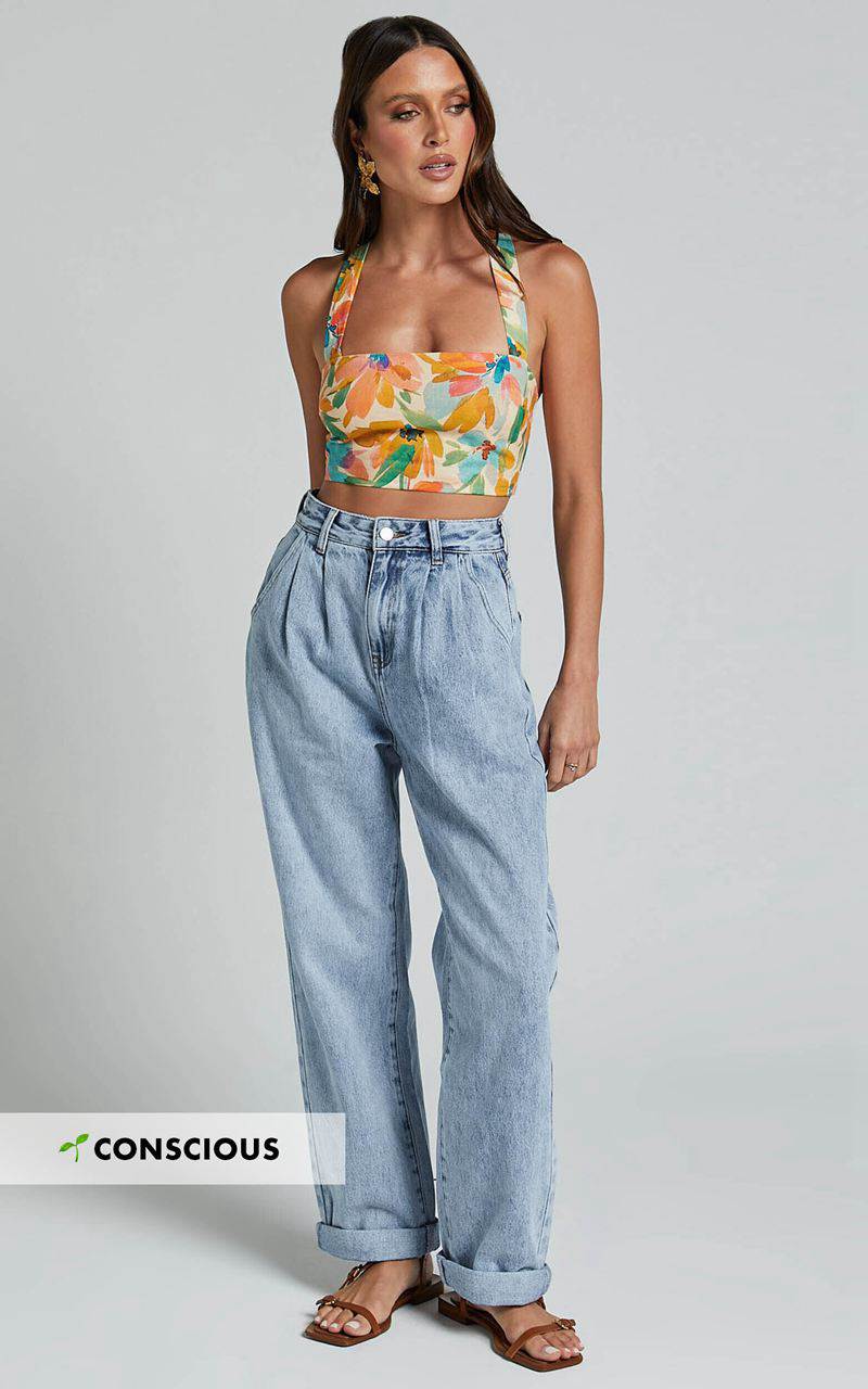 Showpo Amalie The Label - Sarina Recycled Cotton High Waisted Denim Jeans Light Blue Wash | KDMGWN986