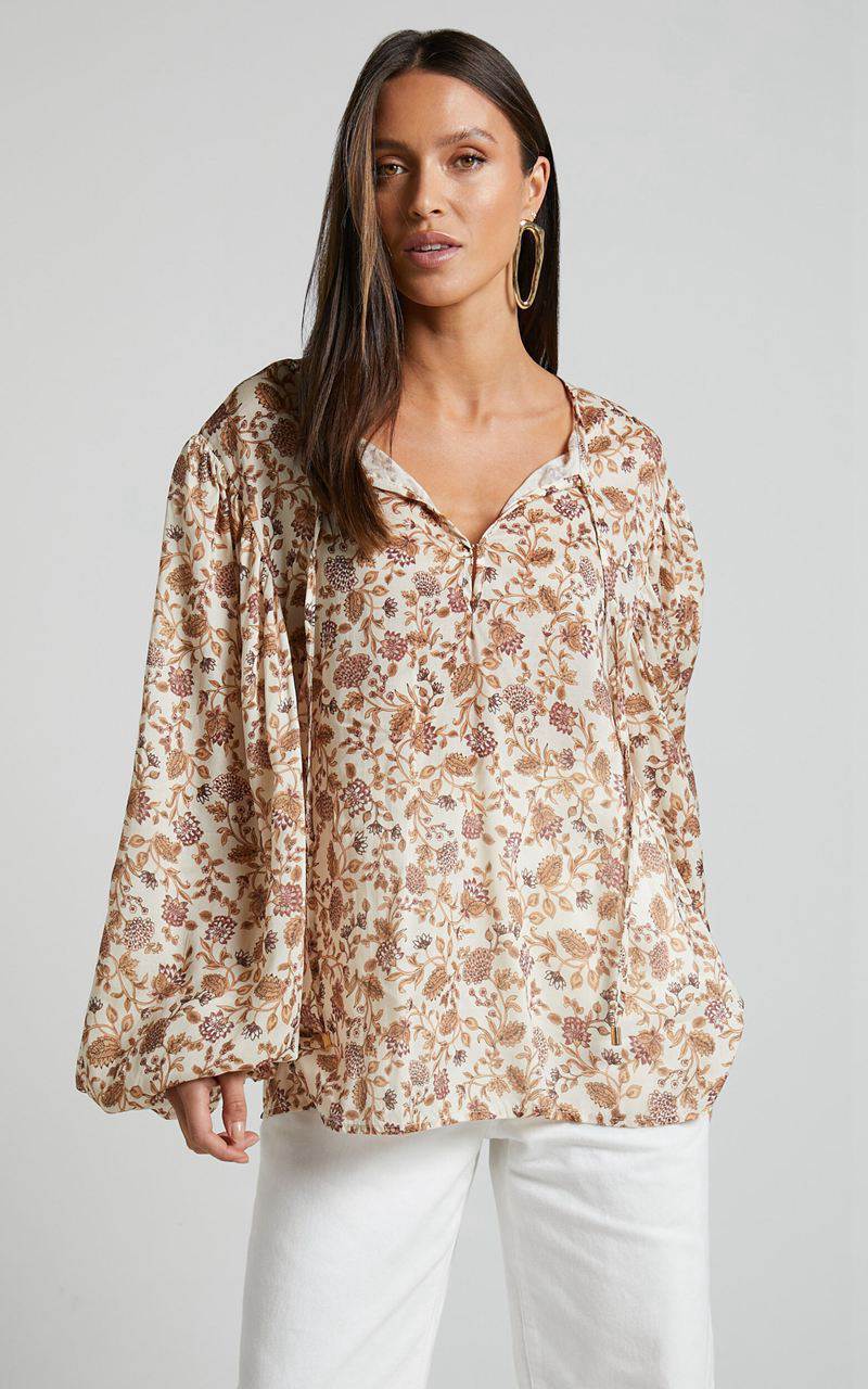 Showpo Amalie The Label - Symmone Puff Sleeve Blouse Maya Floral | ALKCOR859