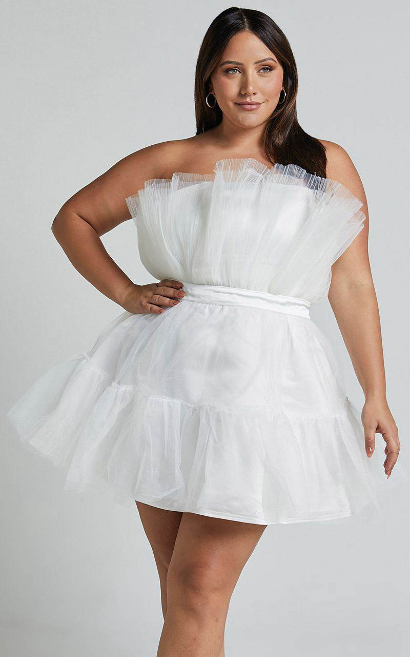 Showpo Amalya Mini Dress - Tiered Tulle Fit And Flare Dress White | KUIGEX305