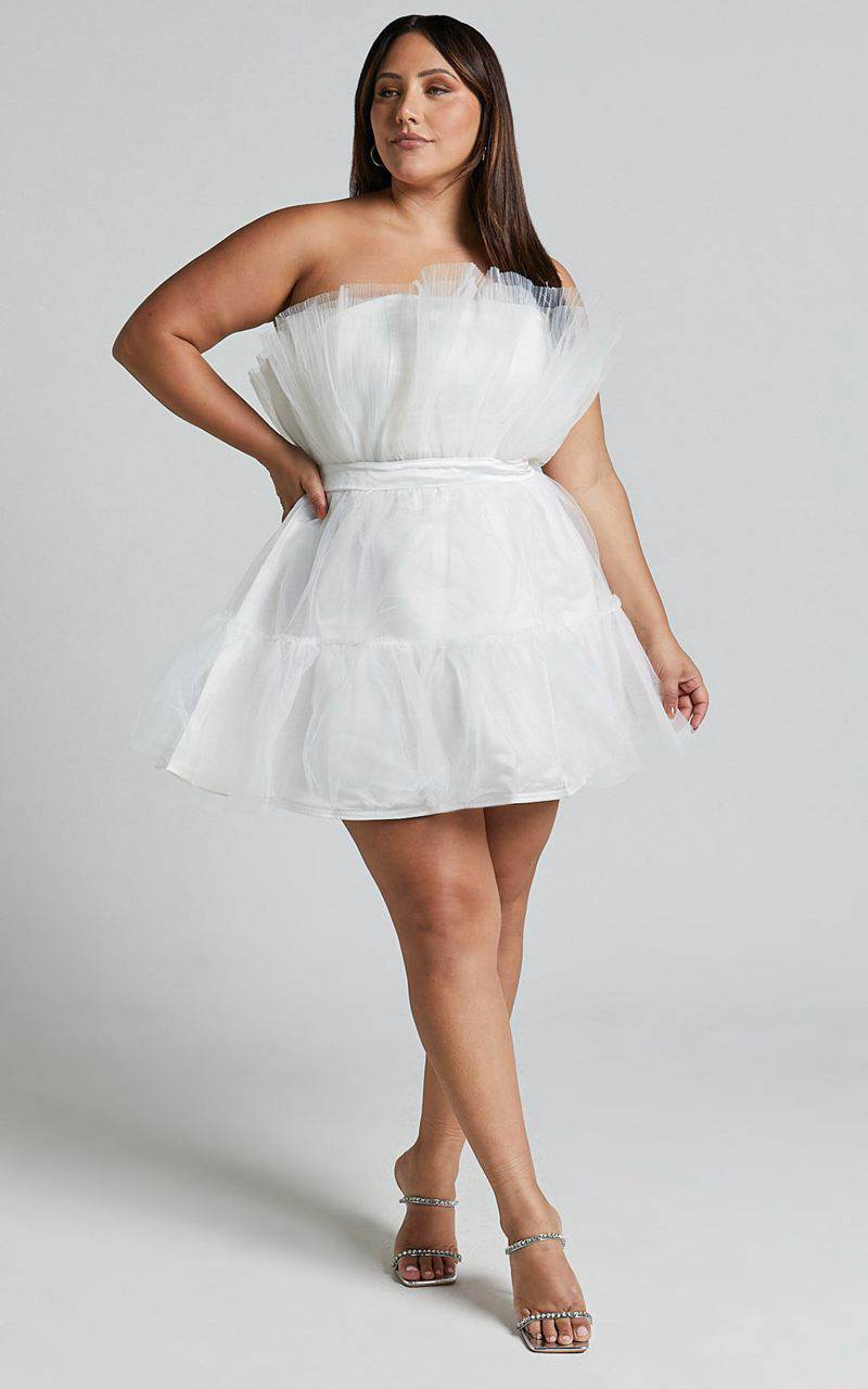 Showpo Amalya Mini Dress - Tiered Tulle Fit And Flare Dress White | KUIGEX305