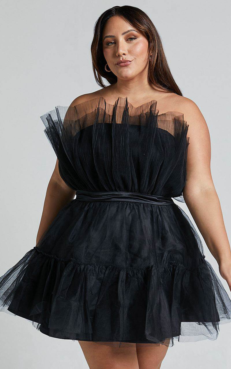 Showpo Amalya Mini Dress - Tiered Tulle Fit And Flare Dress Black | MQNRFC014