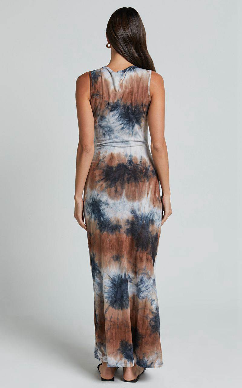 Showpo Amayra Midi Dress - High Neck Bodycon Dress Blue Tie Dye | GUEORP306