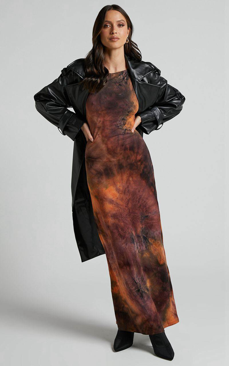 Showpo Amayra Midi Dress - High Neck Bodycon Dress Brown Tie Dye | WCBSOD129