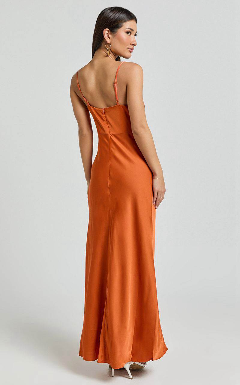 Showpo Amira Midi Dress - V Neck Sleeveless Slip Dress Orange | ZLJSPG953