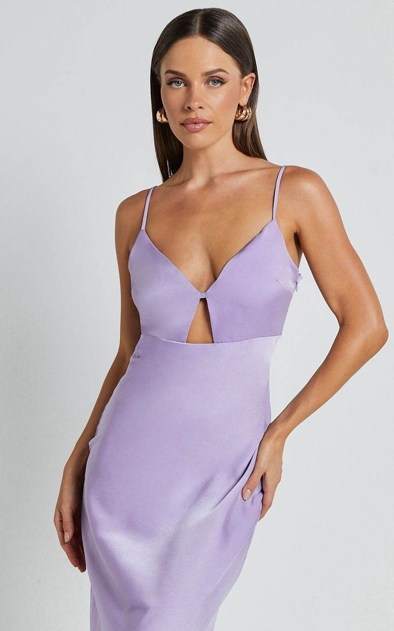 Showpo Amitola Midi Dress - V Neck Cut Out Slip Dress Lilac | USABRT701