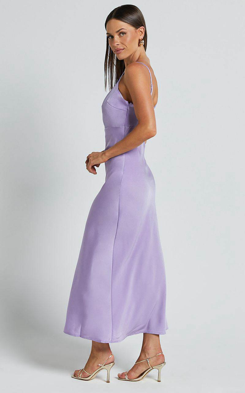 Showpo Amitola Midi Dress - V Neck Cut Out Slip Dress Lilac | USABRT701