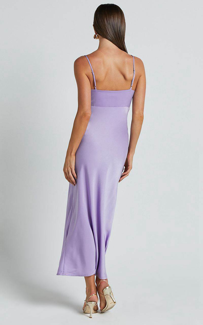 Showpo Amitola Midi Dress - V Neck Cut Out Slip Dress Lilac | USABRT701