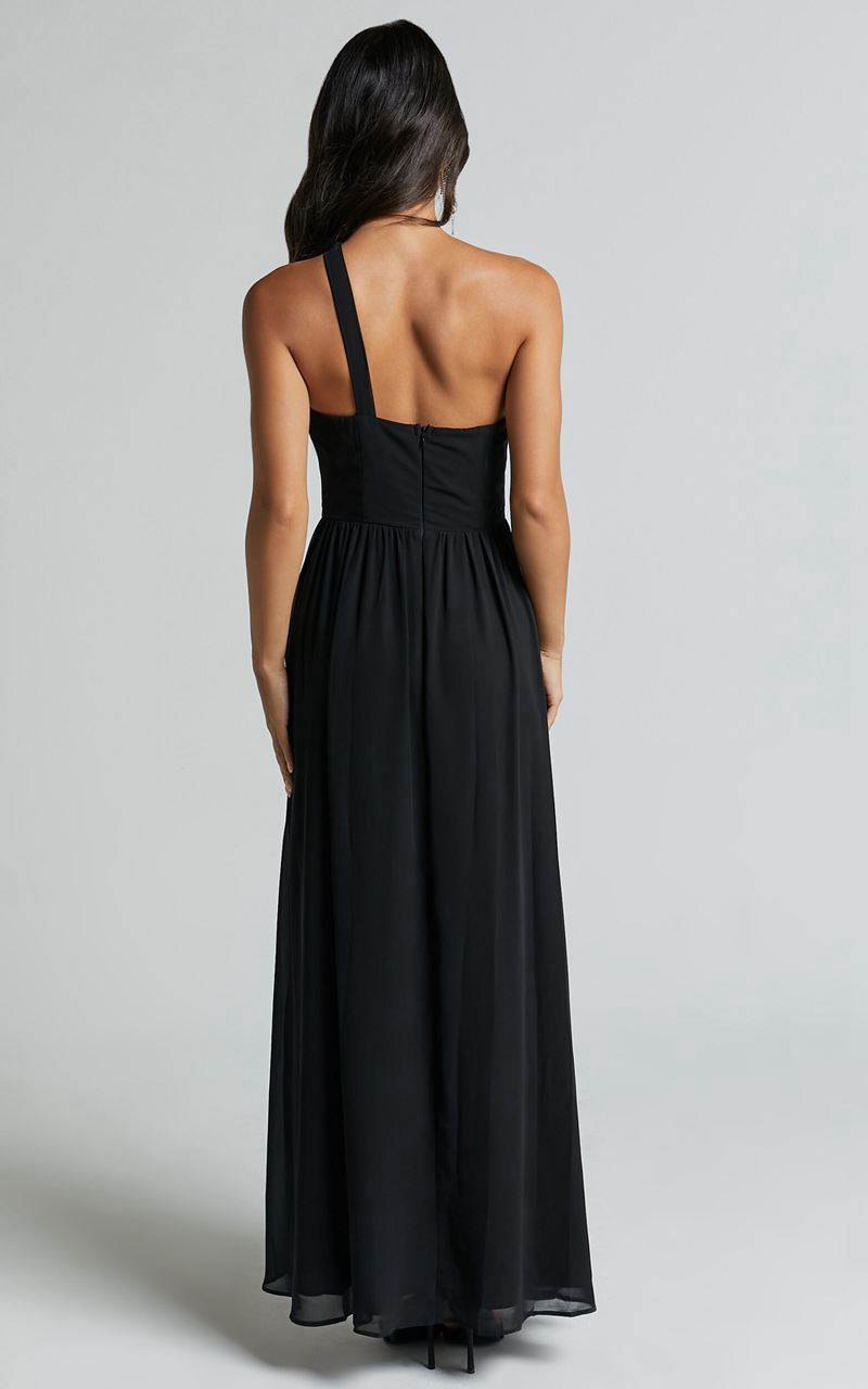 Showpo Amorette Maxi Dress - One Shoulder Detail Gown Dress Black | SAMKGQ385