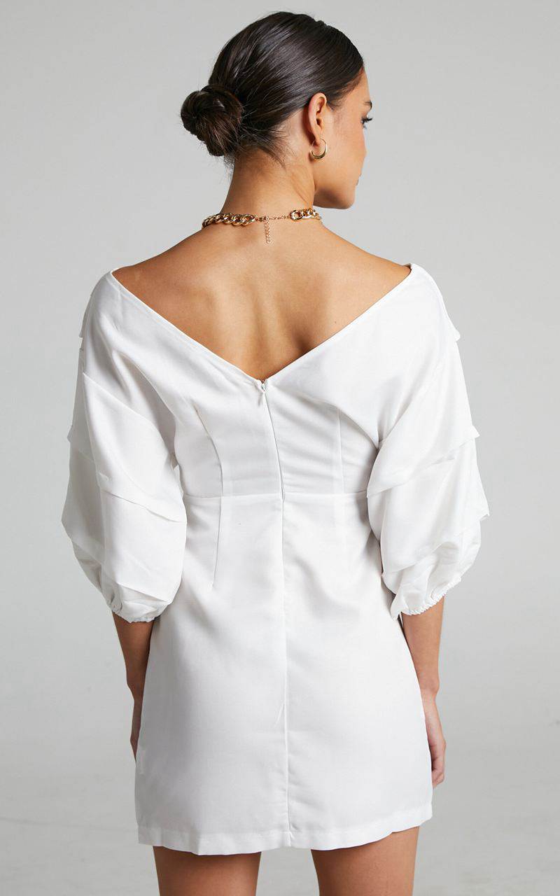 Showpo Anastasija Mini Dress - Off Shoulder V Neck Dress White | ENFJTP273