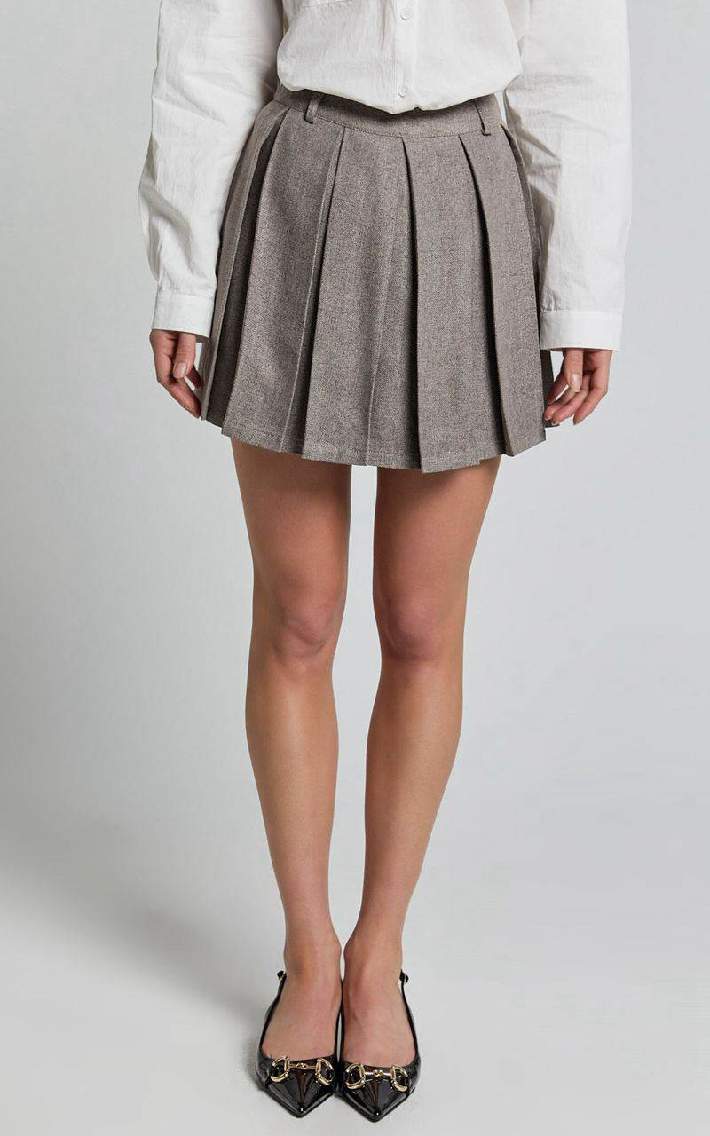 Showpo Andie Mini Skirt - Tailored Pleated Mini Skirt Grey | FEZBVL406