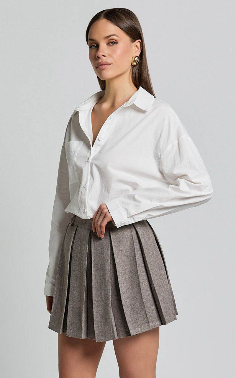 Showpo Andie Mini Skirt - Tailored Pleated Mini Skirt Grey | FEZBVL406