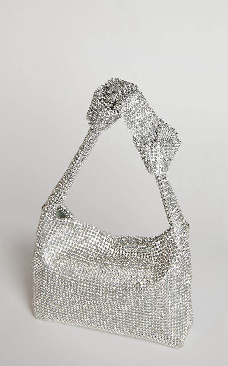 Showpo Andreanne Mesh Diamante Knot Bag Silver | OLUFXS782