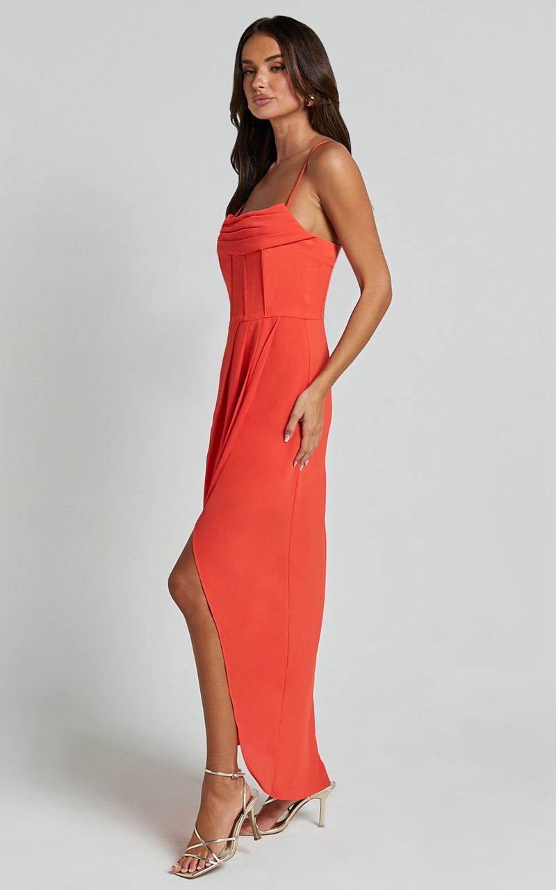 Showpo Andrina Midi Dress - High Low Wrap Corset Dress Orange | XHRKZI149