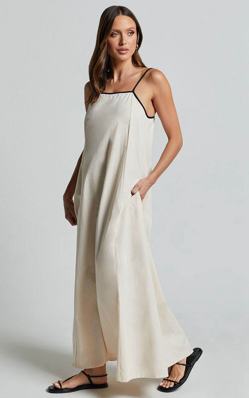 Showpo Angelina Midi Dress - Straight Neck Sleeveless A Line Dress Natural | COXELF021