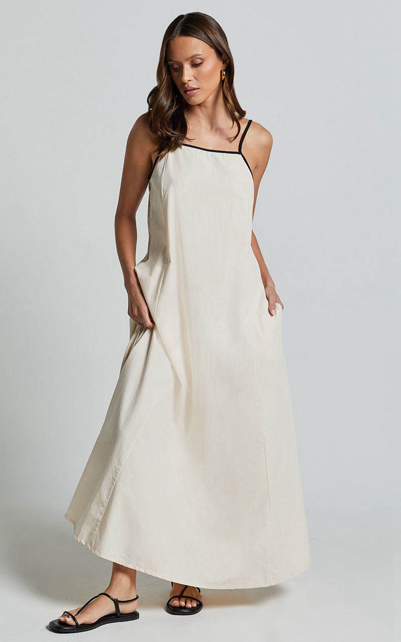 Showpo Angelina Midi Dress - Straight Neck Sleeveless A Line Dress Natural | COXELF021