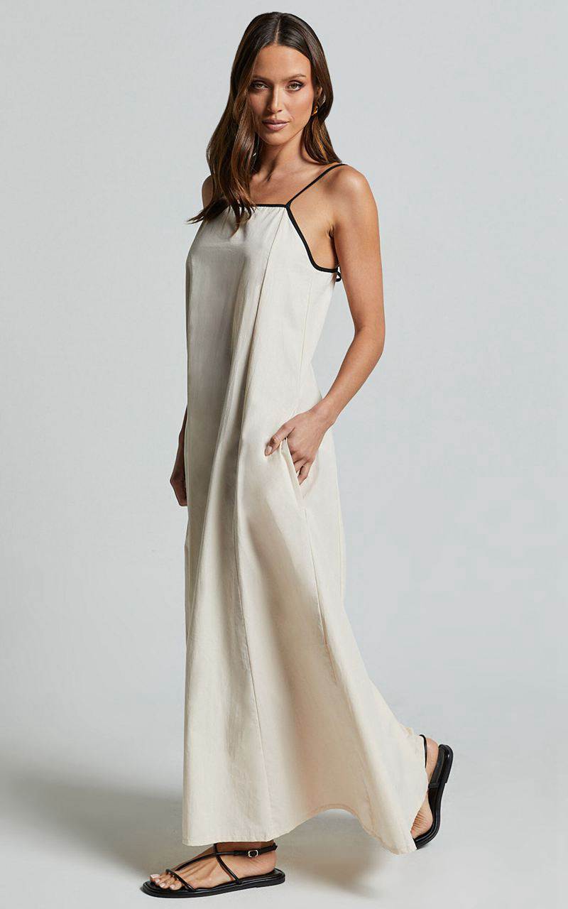 Showpo Angelina Midi Dress - Straight Neck Sleeveless A Line Dress Natural | COXELF021