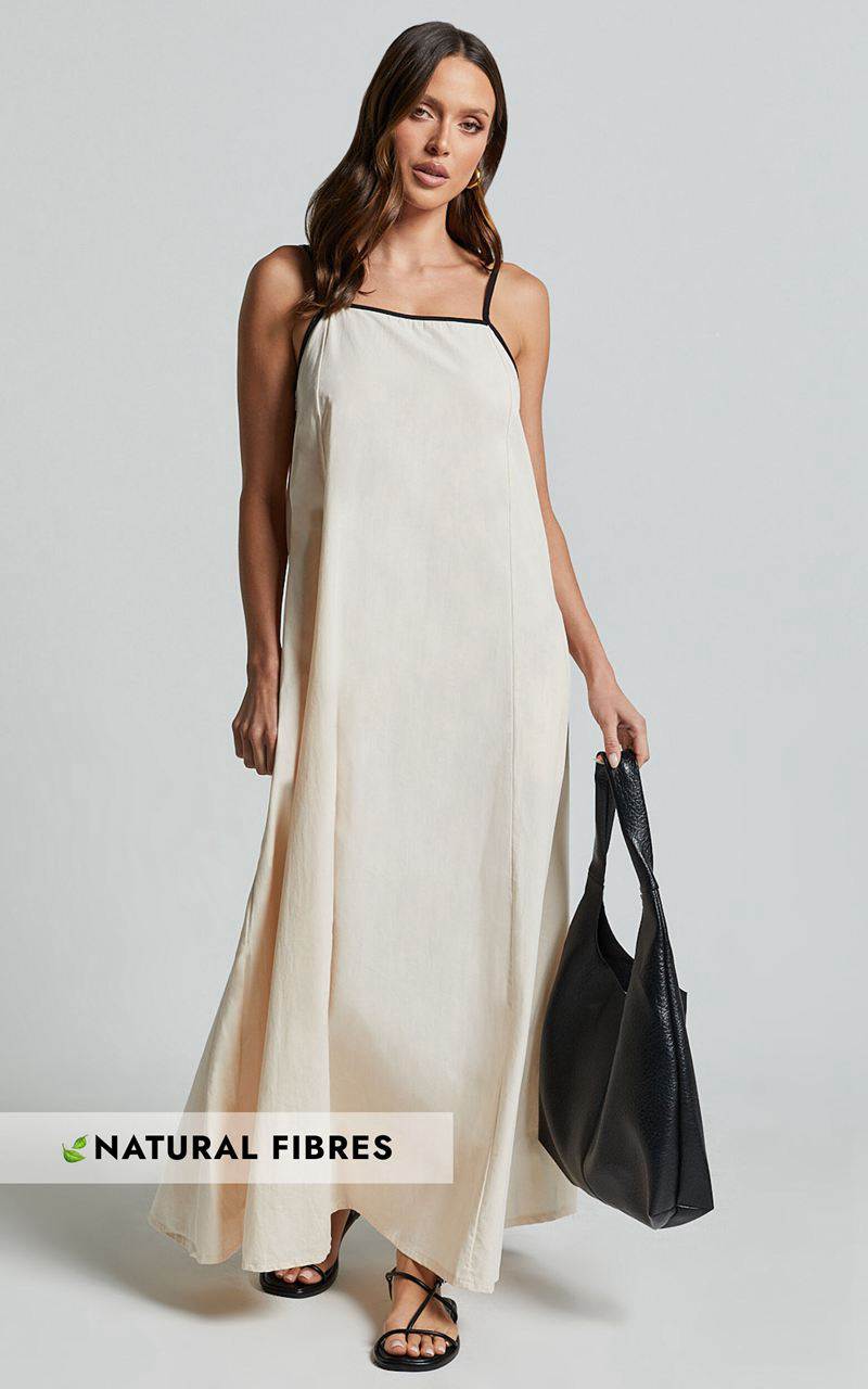 Showpo Angelina Midi Dress - Straight Neck Sleeveless A Line Dress Natural | COXELF021