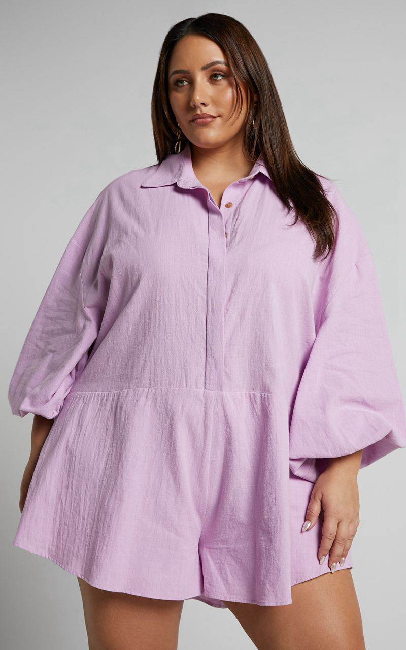 Showpo Anka Playsuit - Relaxed Button Front Shirt Playsuit Lilac | HSUFJX806