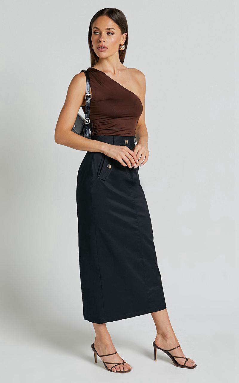 Showpo Anna Midi Skirt - High Waisted Cargo Black | UNEBJP075