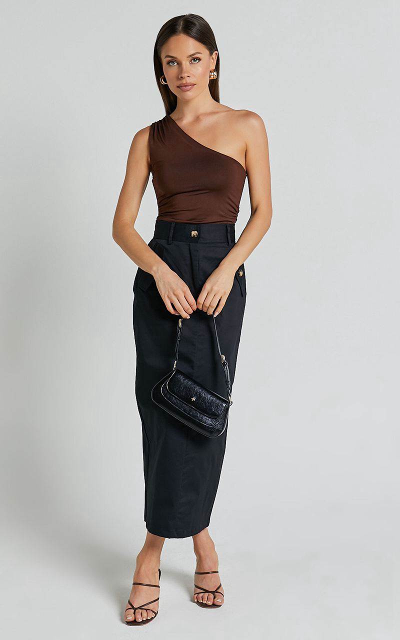 Showpo Anna Midi Skirt - High Waisted Cargo Black | UNEBJP075