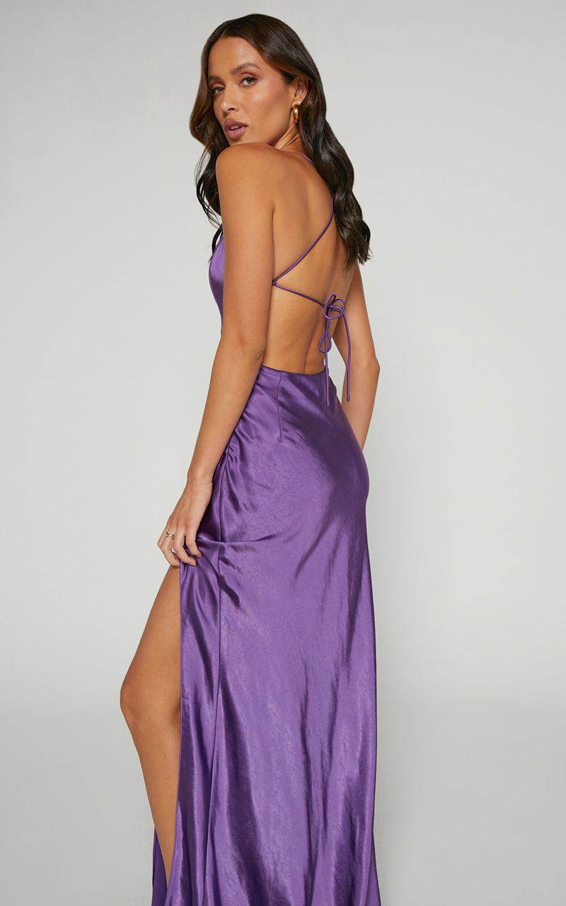 Showpo Anneke Maxi Dress - V Neck Open Back Bias Cut Dress Dark Amethyst | OBWZTN652