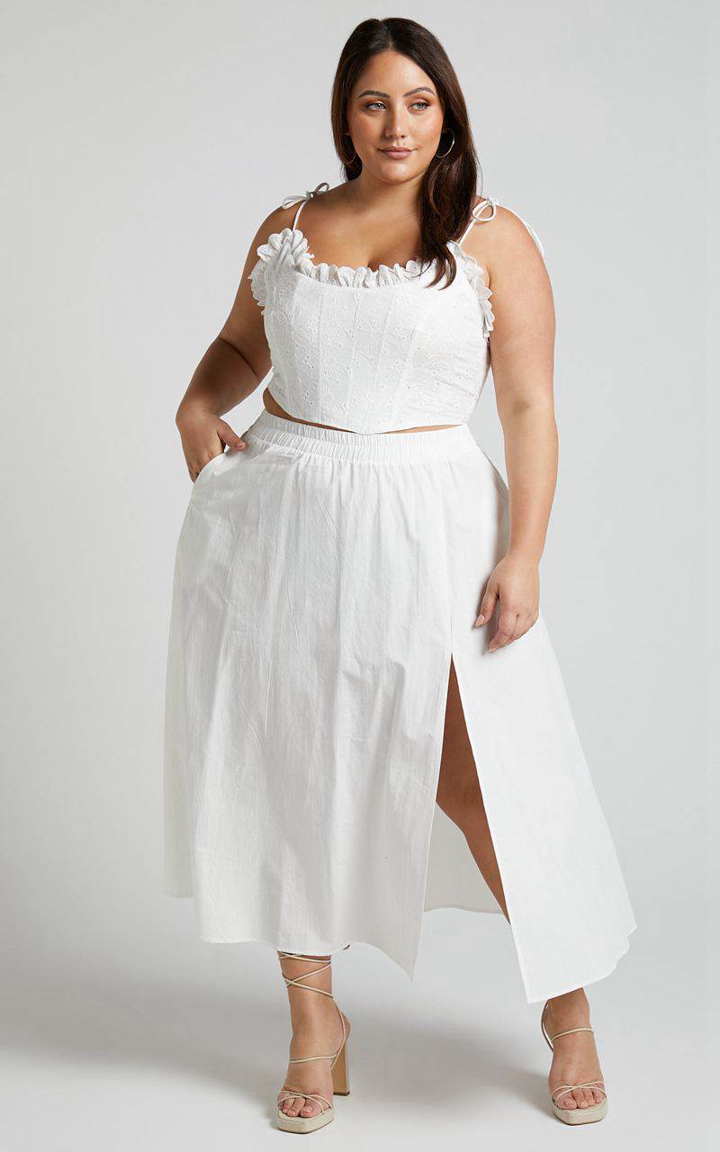 Showpo Annika Midi Skirt - Side Split A Line Skirt Ivory | MAEWFB870