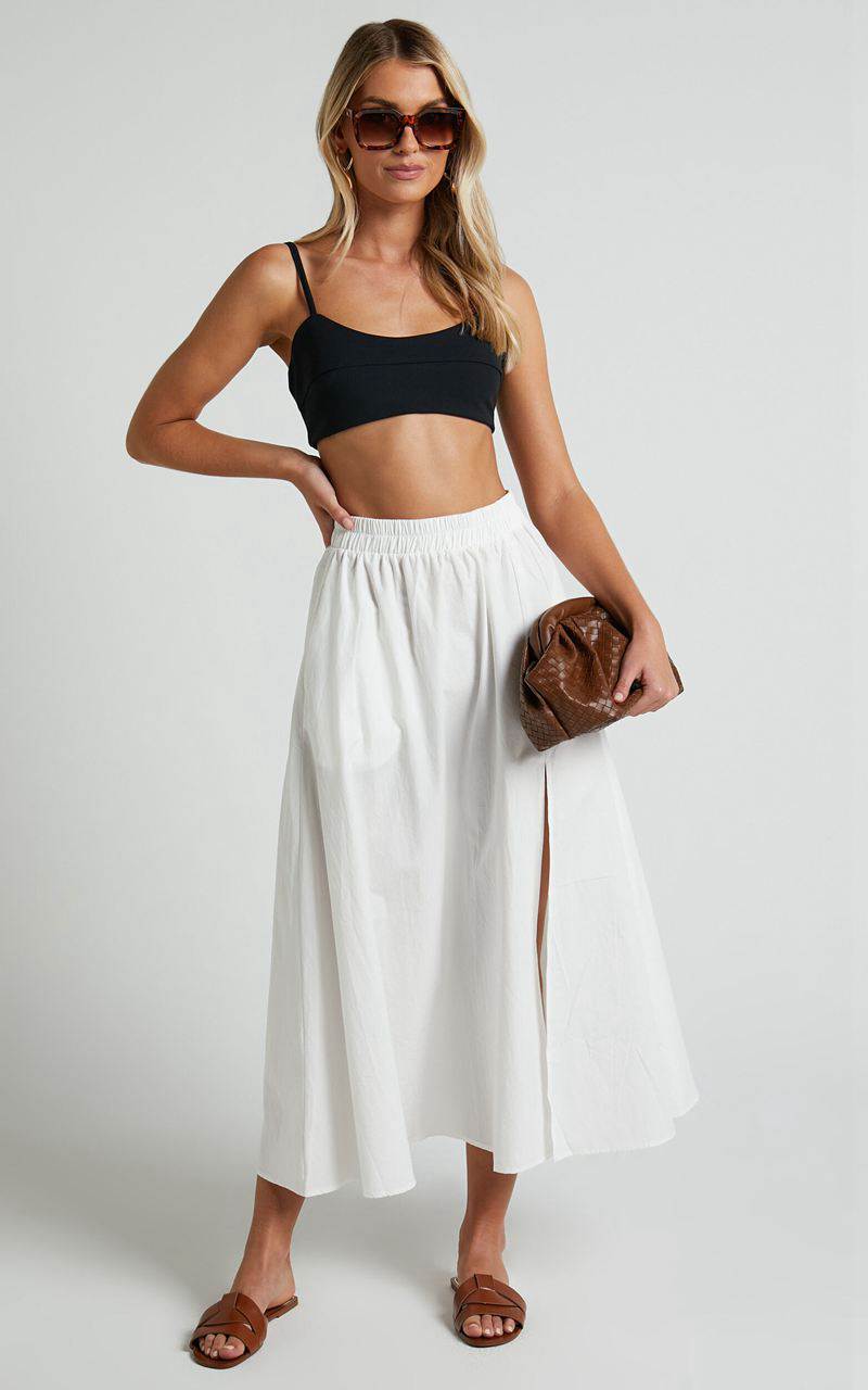 Showpo Annika Midi Skirt - Side Split A Line Skirt Ivory | MAEWFB870