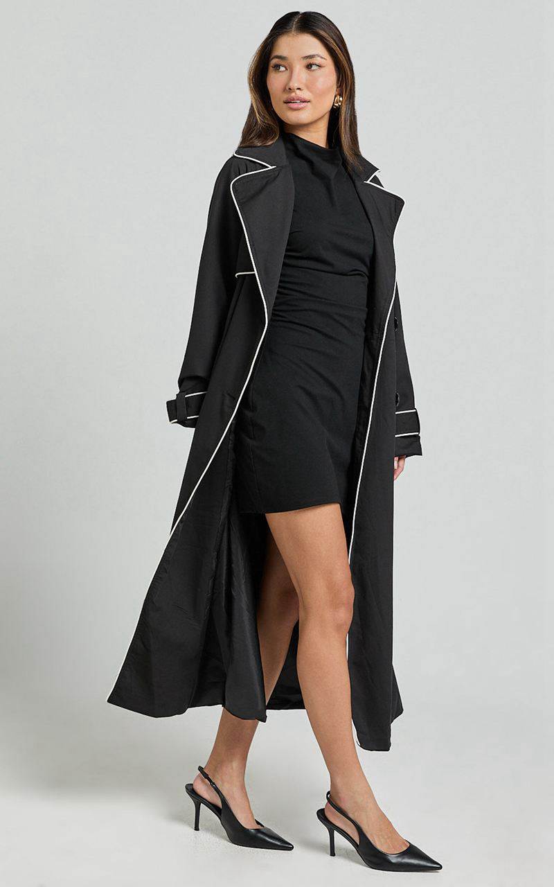 Showpo Anziel Coat - Double Breasted Longline Coat Black | OZKINL153