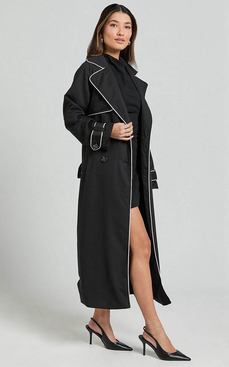 Showpo Anziel Coat - Double Breasted Longline Coat Black | OZKINL153