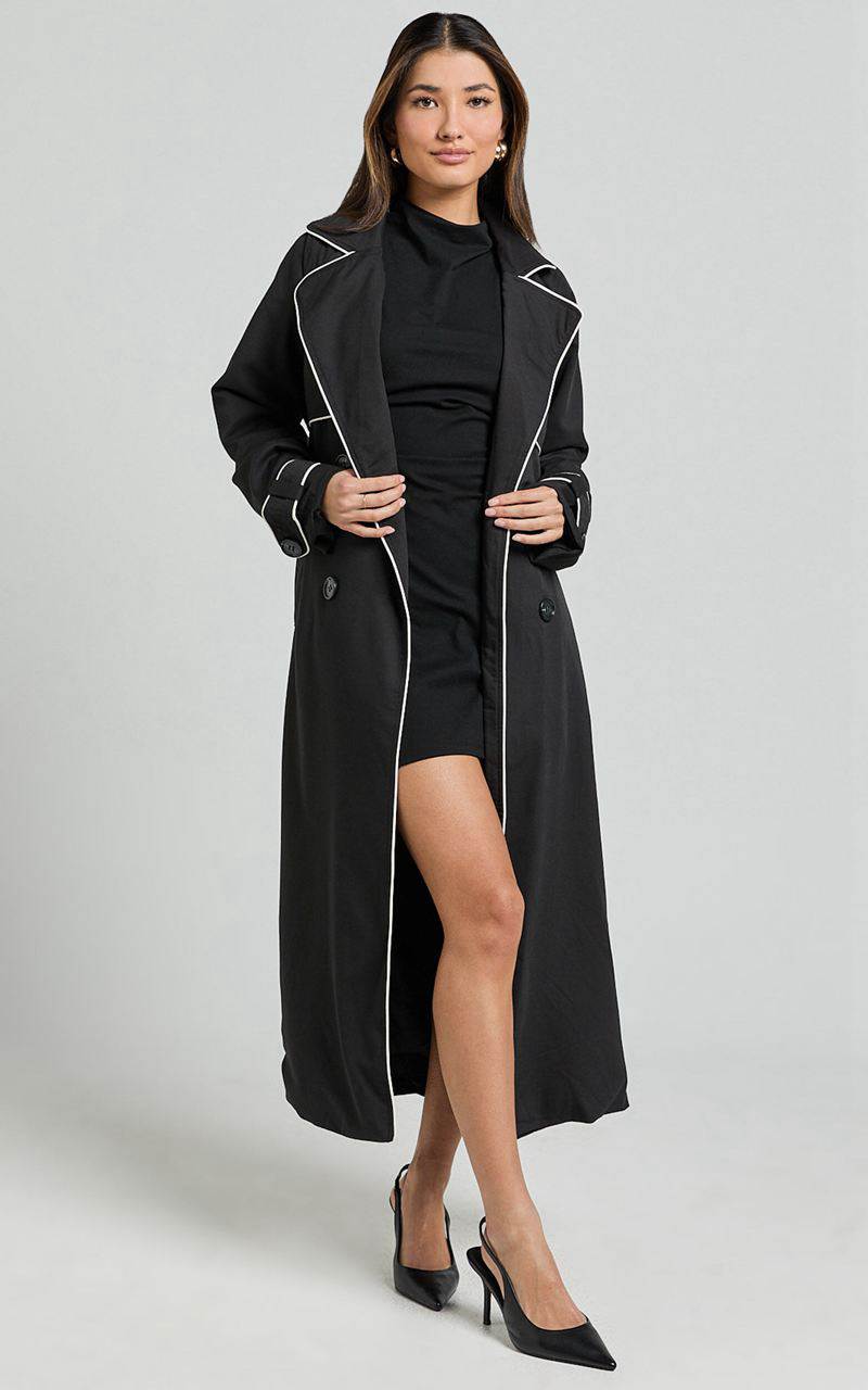 Showpo Anziel Coat - Double Breasted Longline Coat Black | OZKINL153