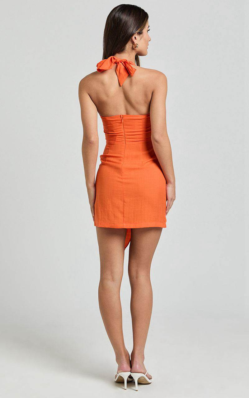 Showpo Aoife Mini Dress - Sleeveless Scoop Neck Wrap Dress Orange | OUNGDX654