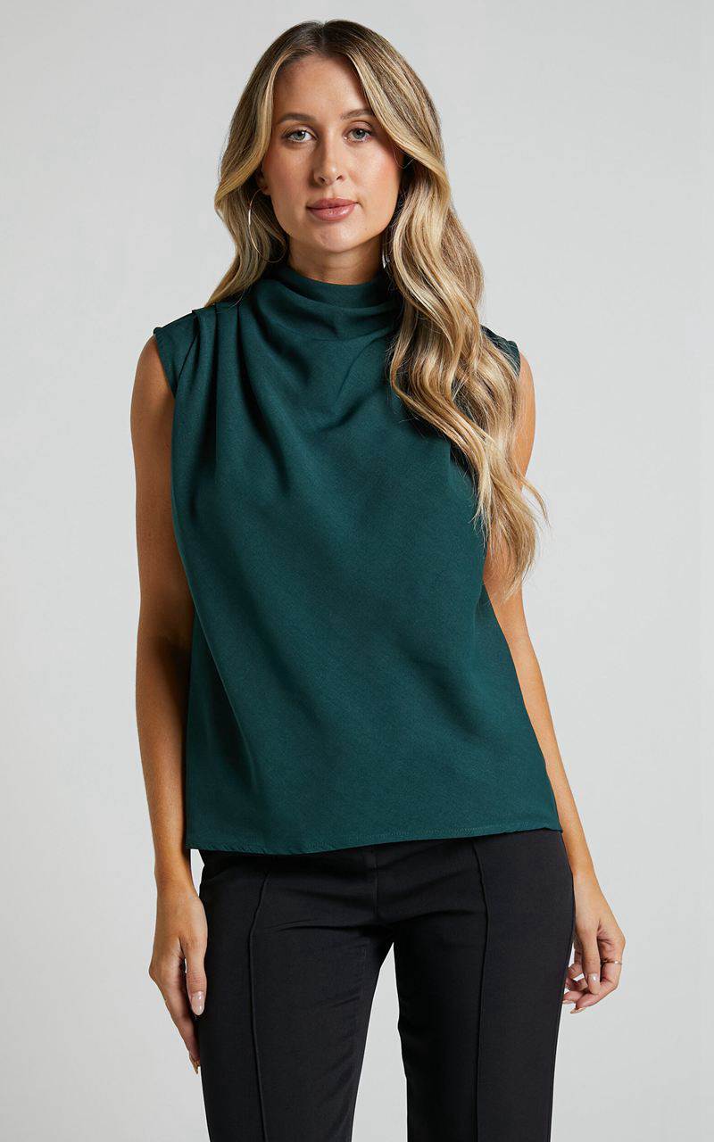 Showpo Arianae Top - High Neck Top Forest Green | SEOBAF642