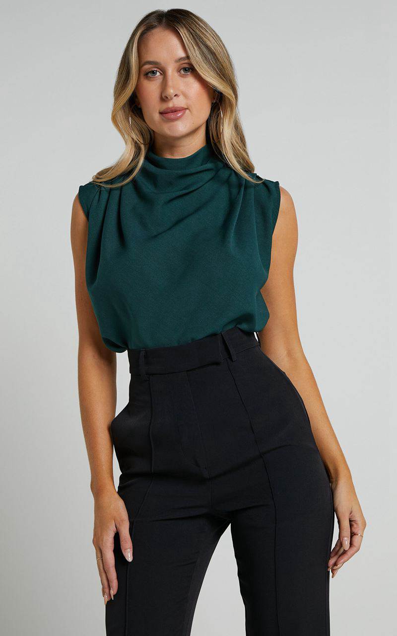 Showpo Arianae Top - High Neck Top Forest Green | SEOBAF642