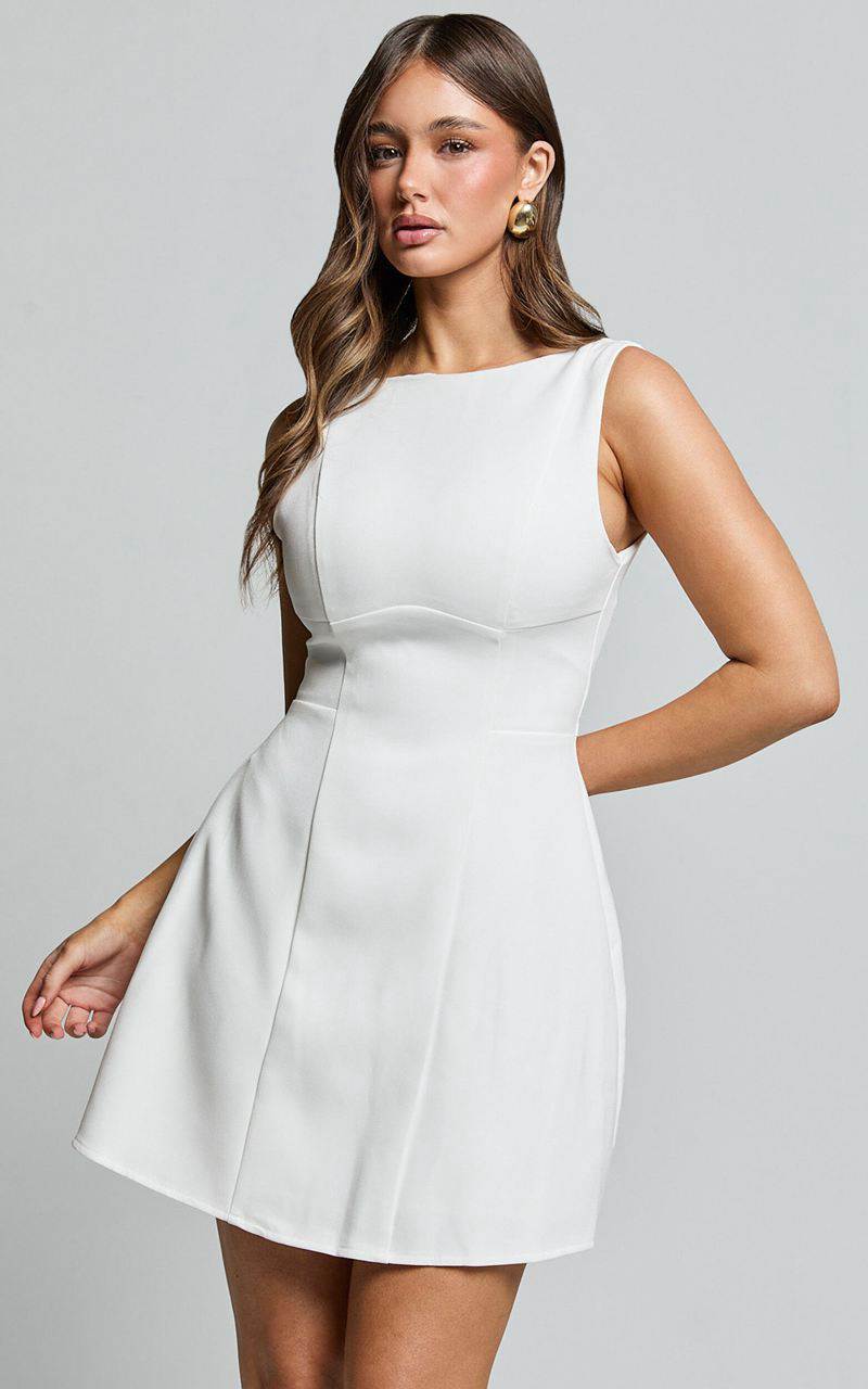 Showpo Arisa Mini Dress - High Neck Backless Dress White | YPLMEU682