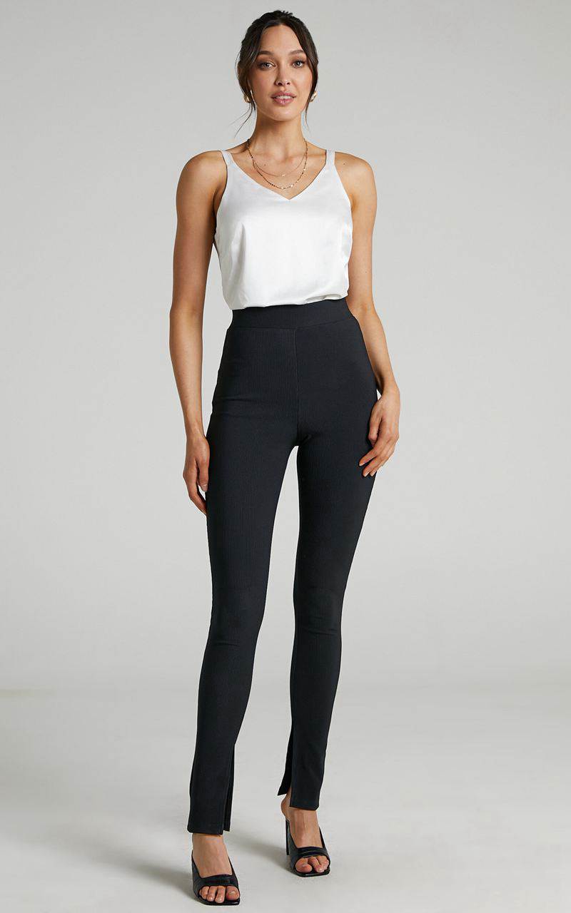 Showpo Aspen Pants - High Waisted Split Hem Jersey Pants Black | XEIMCQ280