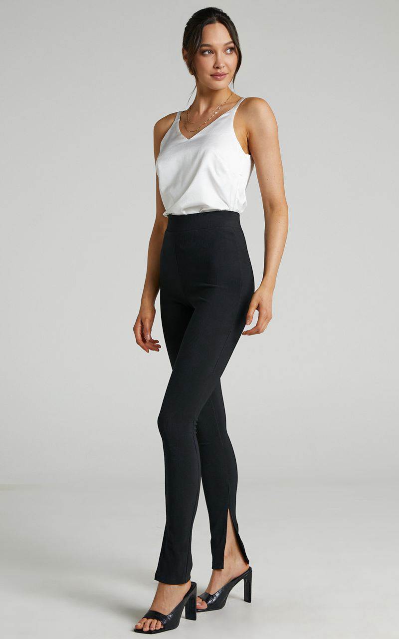 Showpo Aspen Pants - High Waisted Split Hem Jersey Pants Black | XEIMCQ280